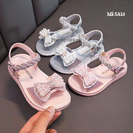 Giày sandal bé gái từ 3-12 tuổi nơ đính hạt xinh xắn - SA14